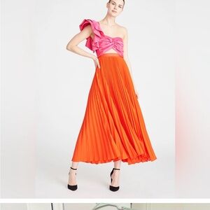 Chic Pink and Orange Pleated Skirt Set